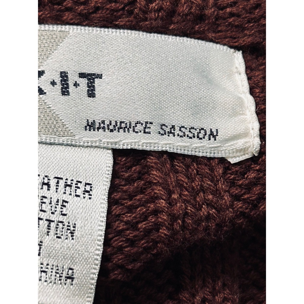 Vintage Patchwork Suede Knit Full Zip Jacket Brown Tan Mock Neck Boho Large - Picture 10 of 11